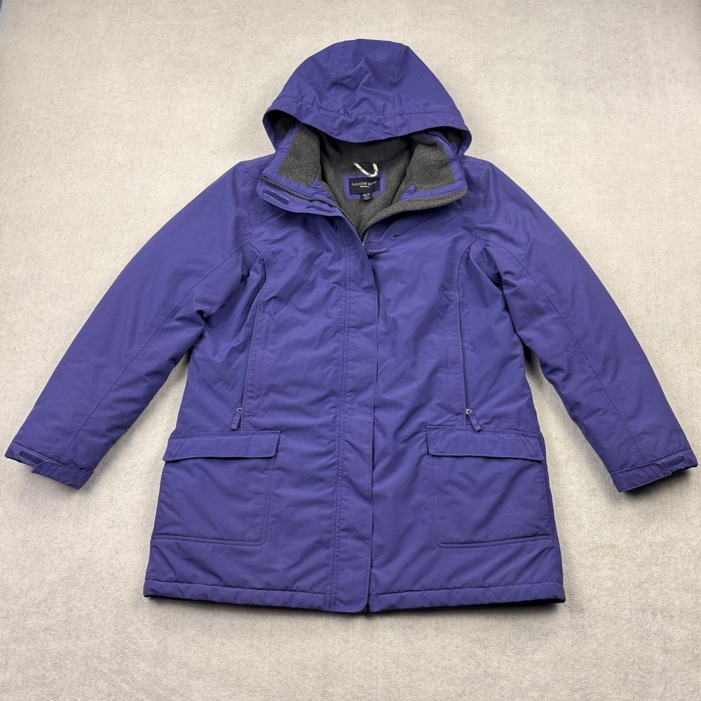 Lands End Squall Parka Jacket Womens M 10-12 Petite Purple Hooded Winter Coat